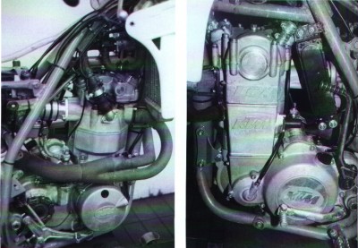 Der erste eigene Viertaktmotor von KTM mit Vierventiltechnik und obenliegender, kettengesteuerter Nockenwelle, 1987